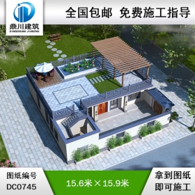 一层带院子新中式房屋设计图纸及效果图_农村自建平房设计,鼎川建筑